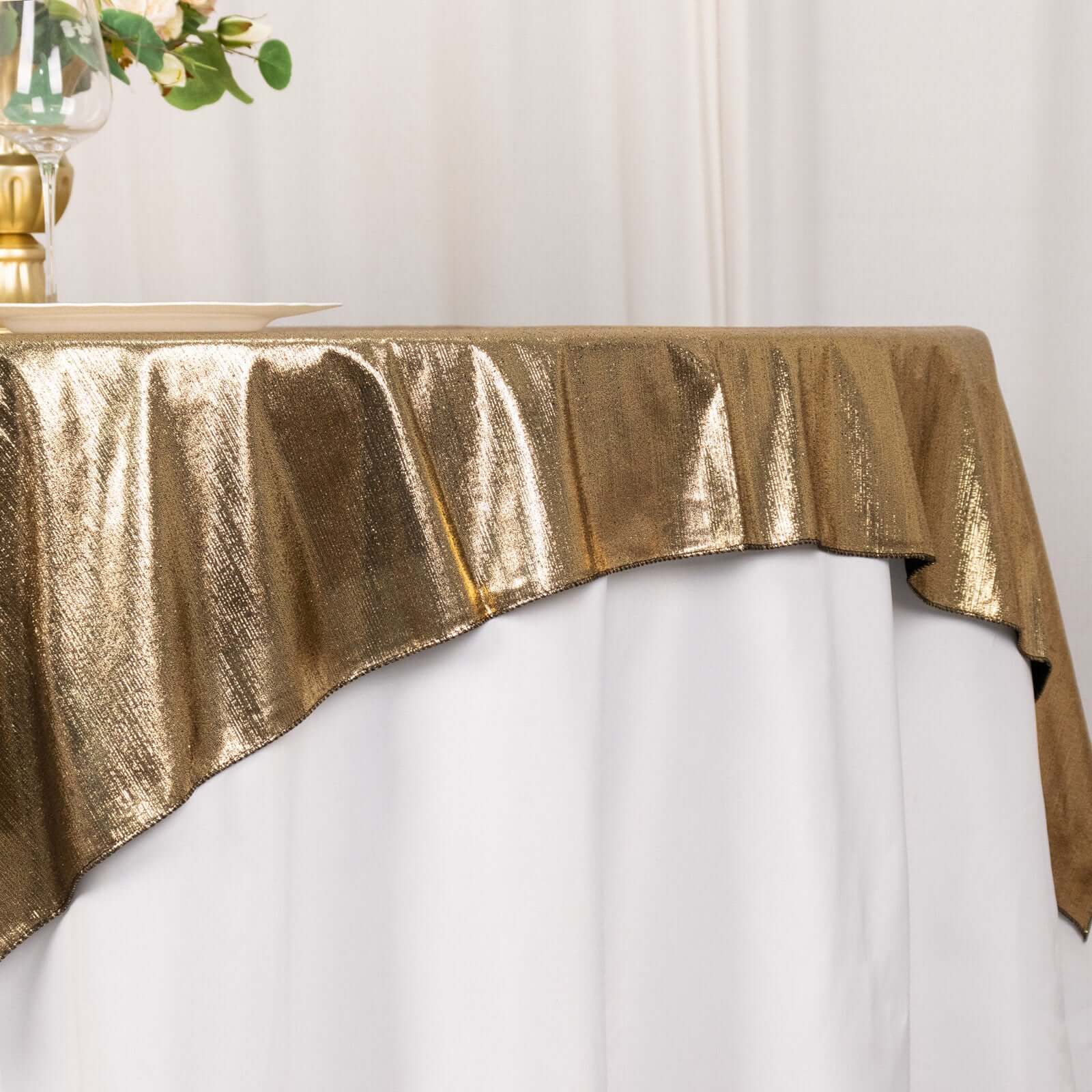 Polyester 72"x72" Table Overlay Square Tablecloth Antique Gold - Sequin Dots Wrinkle - Free Table Cover - Bell Racket Store