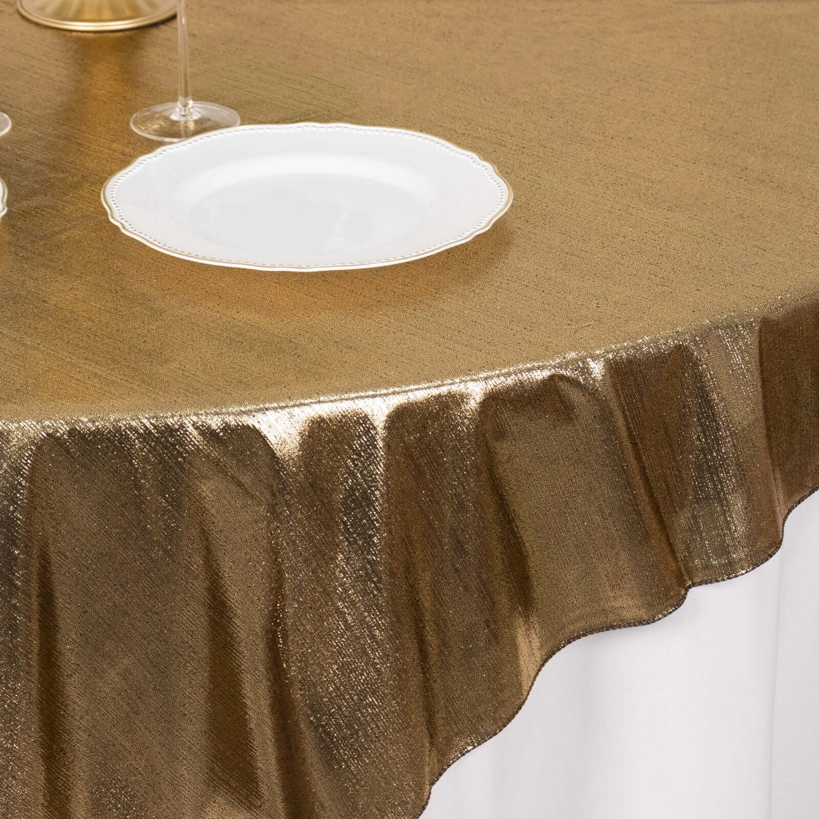 Polyester 72"x72" Table Overlay Square Tablecloth Antique Gold - Sequin Dots Wrinkle - Free Table Cover - Bell Racket Store
