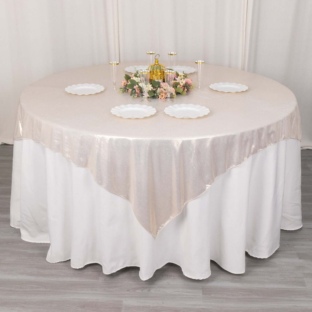 Polyester 72"x72" Table Overlay Square Tablecloth Beige - Sequin Dots Wrinkle - Free Table Cover - Bell Racket Store