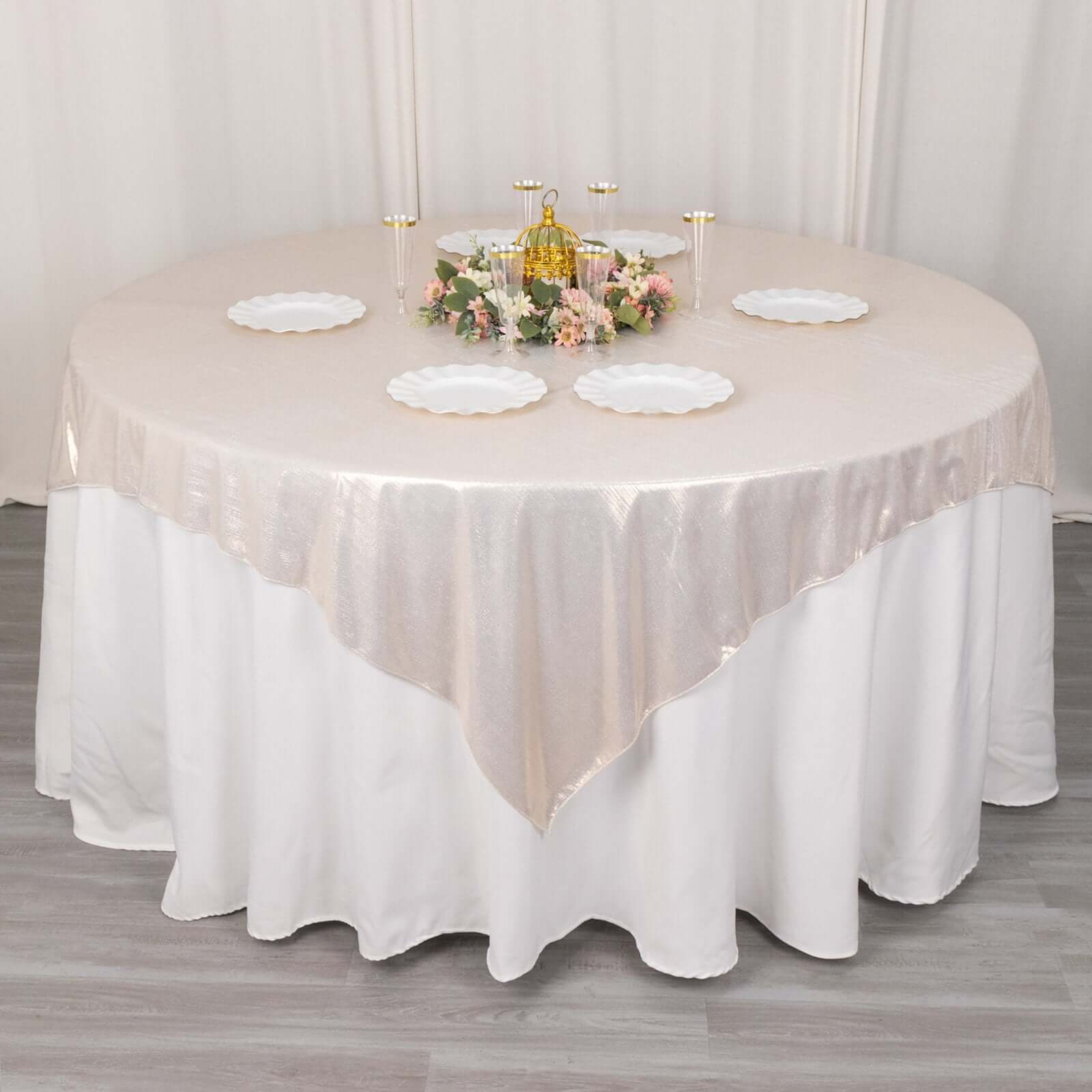 Polyester 72"x72" Table Overlay Square Tablecloth Beige - Sequin Dots Wrinkle - Free Table Cover - Bell Racket Store