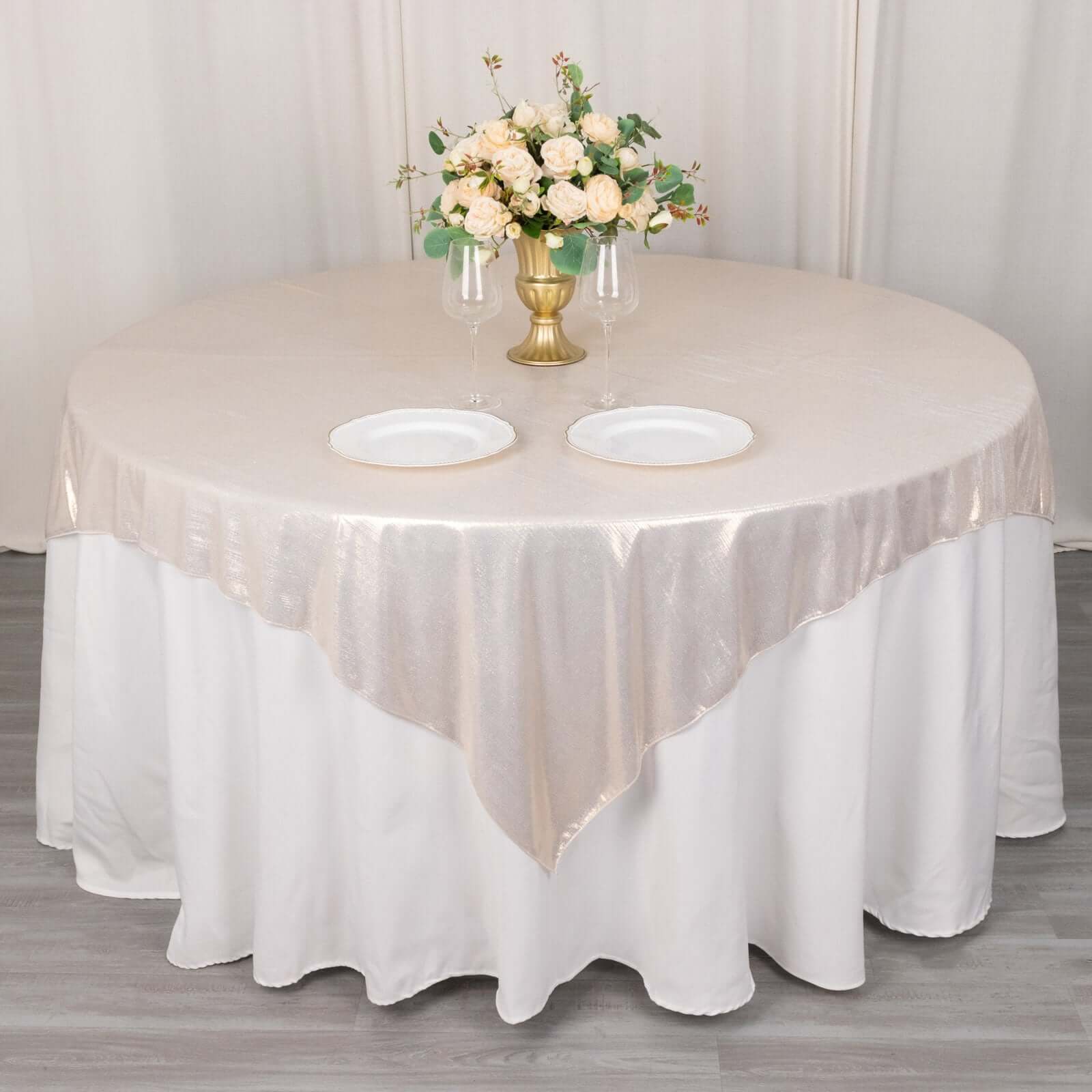 Polyester 72"x72" Table Overlay Square Tablecloth Beige - Sequin Dots Wrinkle - Free Table Cover - Bell Racket Store