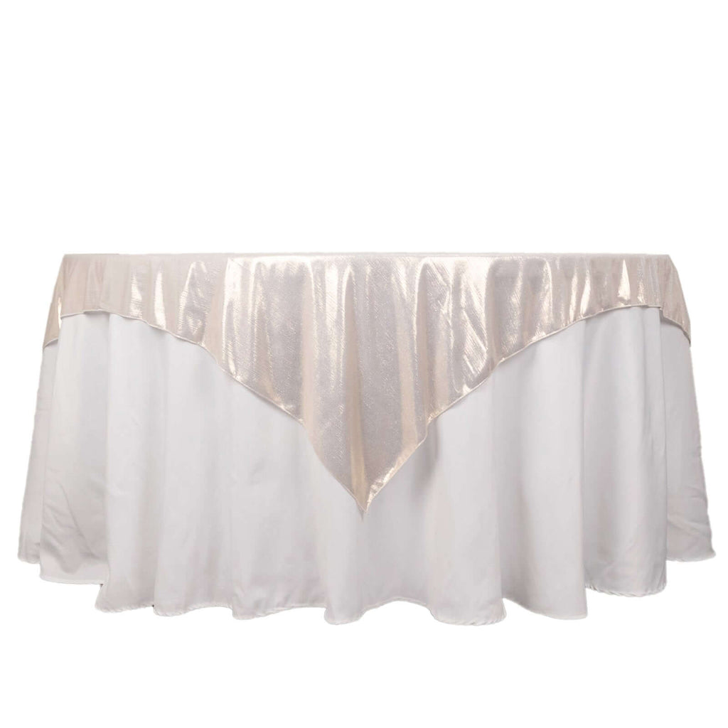 Polyester 72"x72" Table Overlay Square Tablecloth Beige - Sequin Dots Wrinkle - Free Table Cover - Bell Racket Store