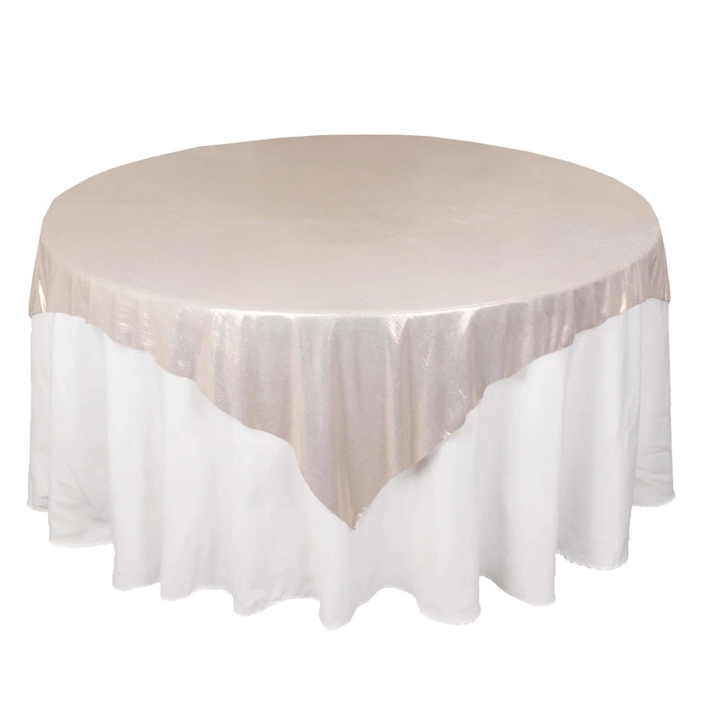 Polyester 72"x72" Table Overlay Square Tablecloth Beige - Sequin Dots Wrinkle - Free Table Cover - Bell Racket Store
