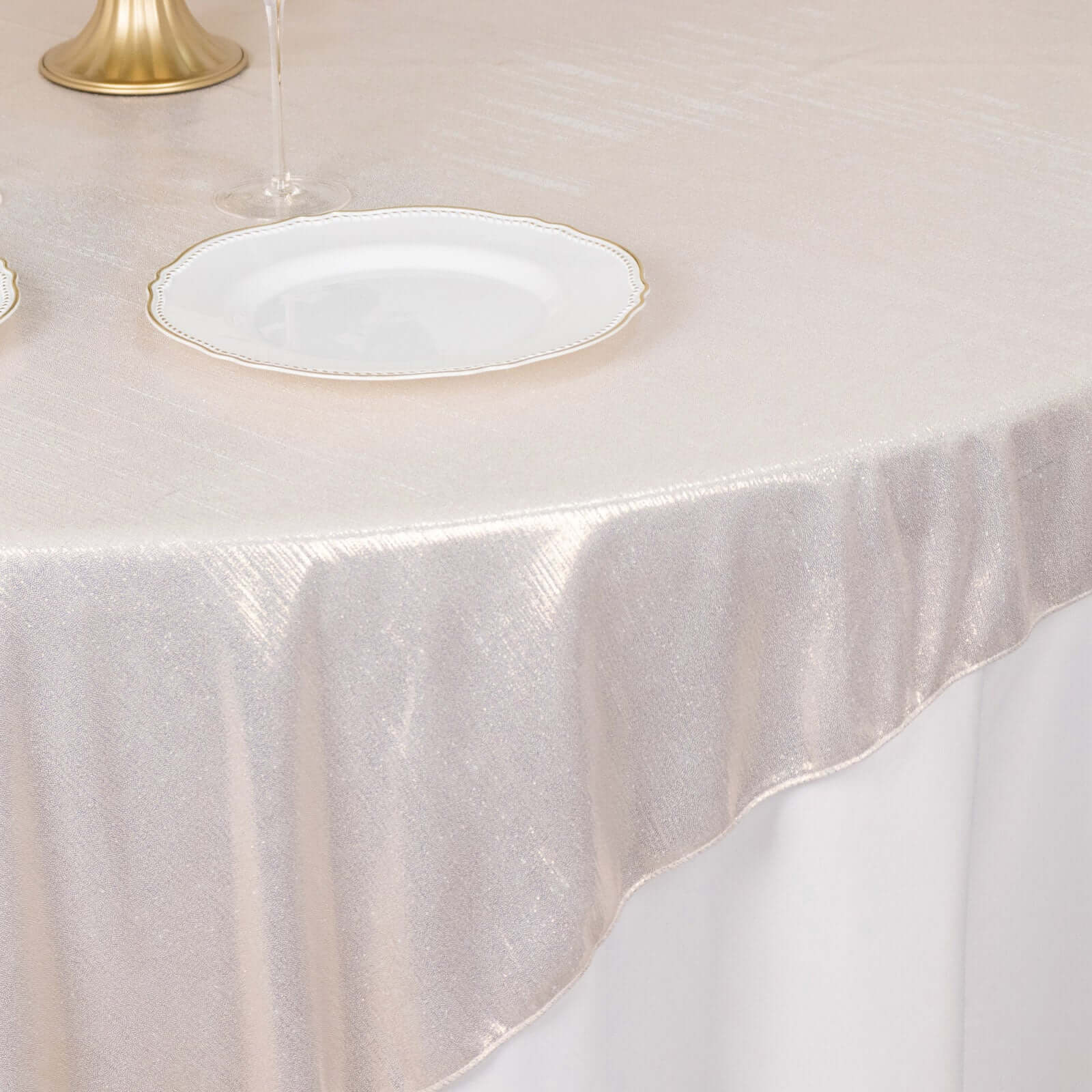 Polyester 72"x72" Table Overlay Square Tablecloth Beige - Sequin Dots Wrinkle - Free Table Cover - Bell Racket Store