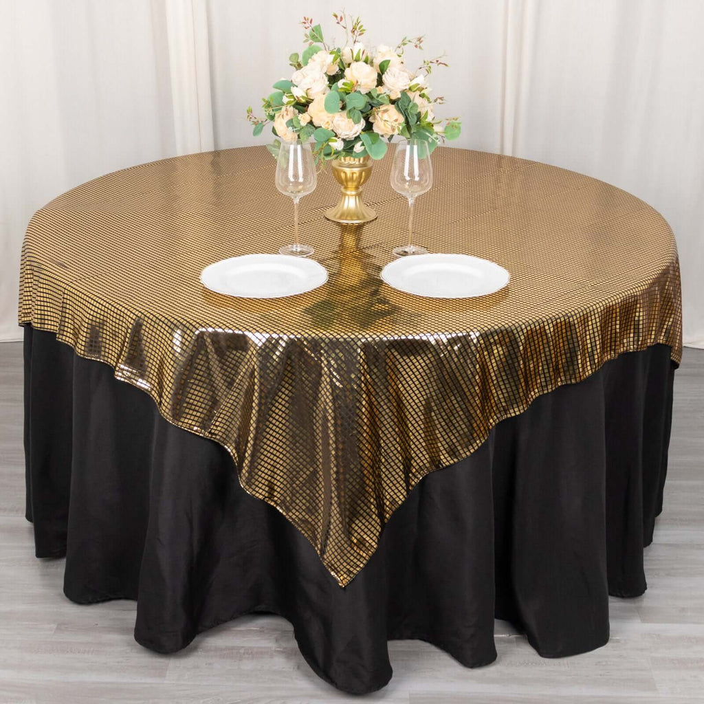 Polyester 72"x72" Table Overlay Square Tablecloth Black - Gold Foil Disco Mirror Ball Design for Stylish Celebrations - Bell Racket Store