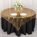 Polyester 72"x72" Table Overlay Square Tablecloth Black - Gold Foil Disco Mirror Ball Design for Stylish Celebrations - Bell Racket Store