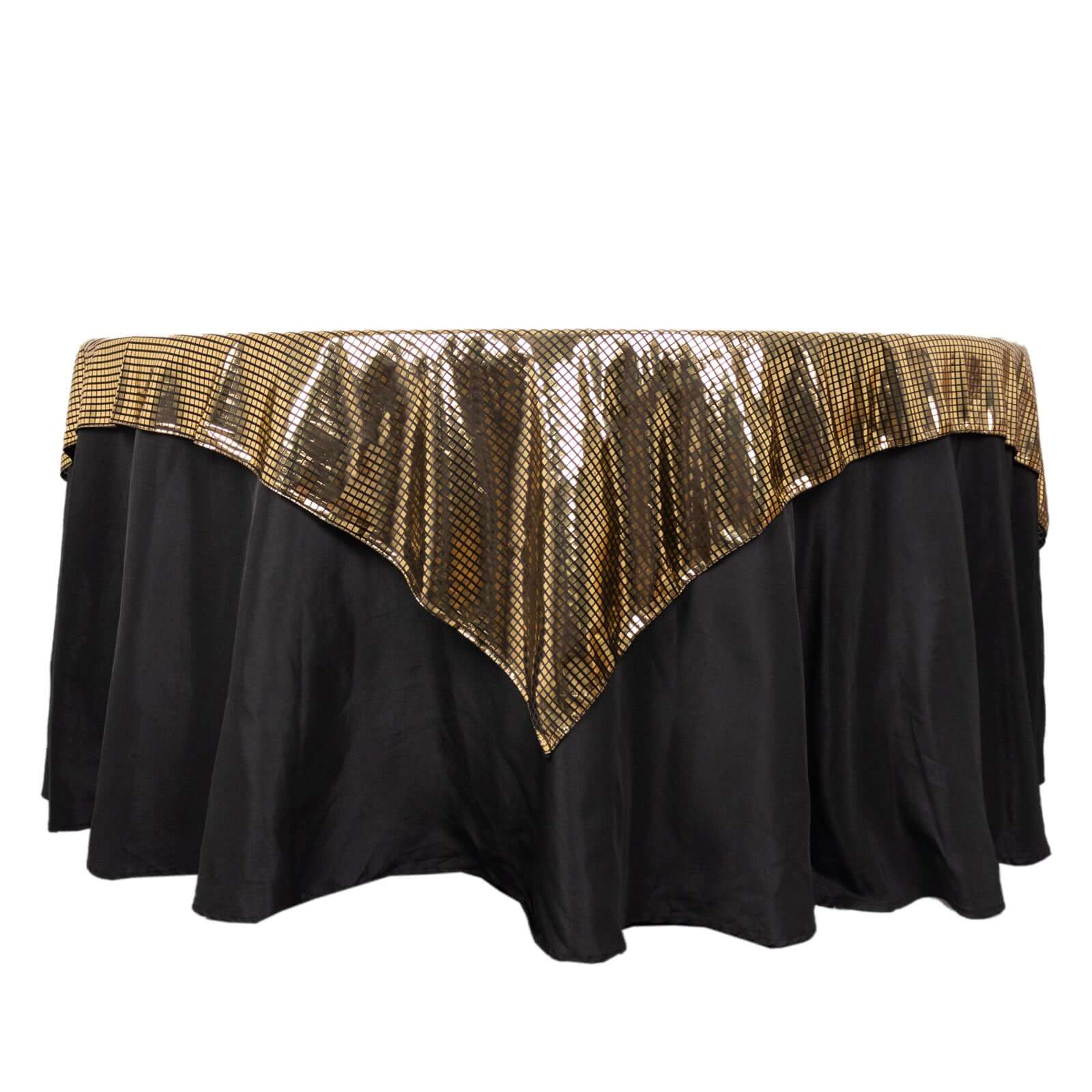 Polyester 72"x72" Table Overlay Square Tablecloth Black - Gold Foil Disco Mirror Ball Design for Stylish Celebrations - Bell Racket Store