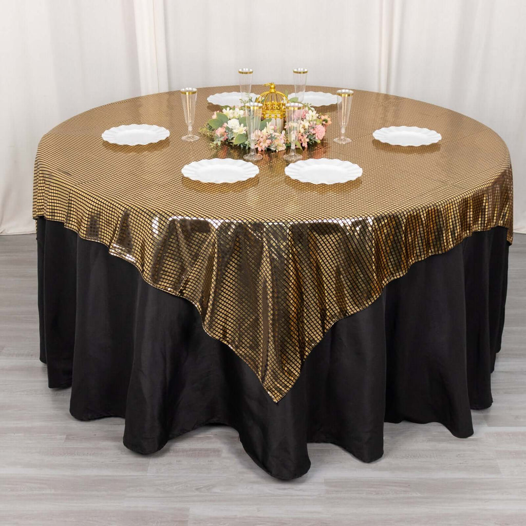 Polyester 72"x72" Table Overlay Square Tablecloth Black - Gold Foil Disco Mirror Ball Design for Stylish Celebrations - Bell Racket Store