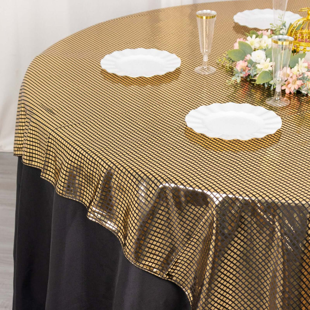 Polyester 72"x72" Table Overlay Square Tablecloth Black - Gold Foil Disco Mirror Ball Design for Stylish Celebrations - Bell Racket Store