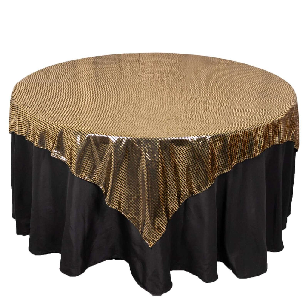 Polyester 72"x72" Table Overlay Square Tablecloth Black - Gold Foil Disco Mirror Ball Design for Stylish Celebrations - Bell Racket Store