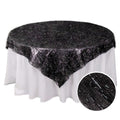 Polyester 72"x72" Table Overlay Square Tablecloth Black - Metallic Fringe Shag Tinsel Table Cover - Bell Racket Store
