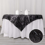 Polyester 72"x72" Table Overlay Square Tablecloth Black - Metallic Fringe Shag Tinsel Table Cover - Bell Racket Store