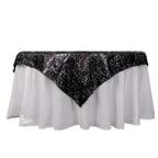 Polyester 72"x72" Table Overlay Square Tablecloth Black - Metallic Fringe Shag Tinsel Table Cover - Bell Racket Store