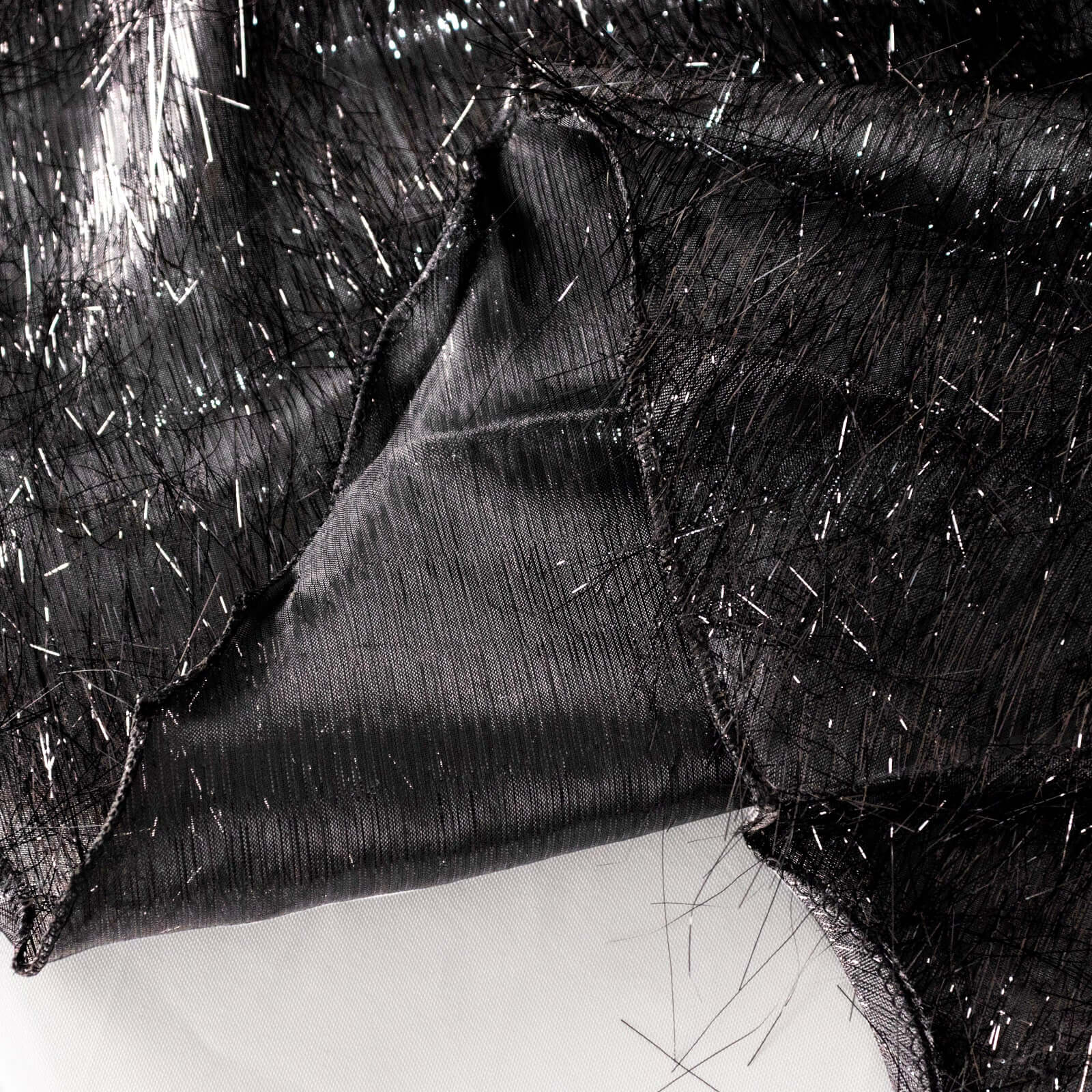 Polyester 72"x72" Table Overlay Square Tablecloth Black - Metallic Fringe Shag Tinsel Table Cover - Bell Racket Store