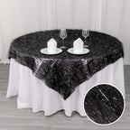 Polyester 72"x72" Table Overlay Square Tablecloth Black - Metallic Fringe Shag Tinsel Table Cover - Bell Racket Store