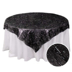 Polyester 72"x72" Table Overlay Square Tablecloth Black - Metallic Fringe Shag Tinsel Table Cover - Bell Racket Store