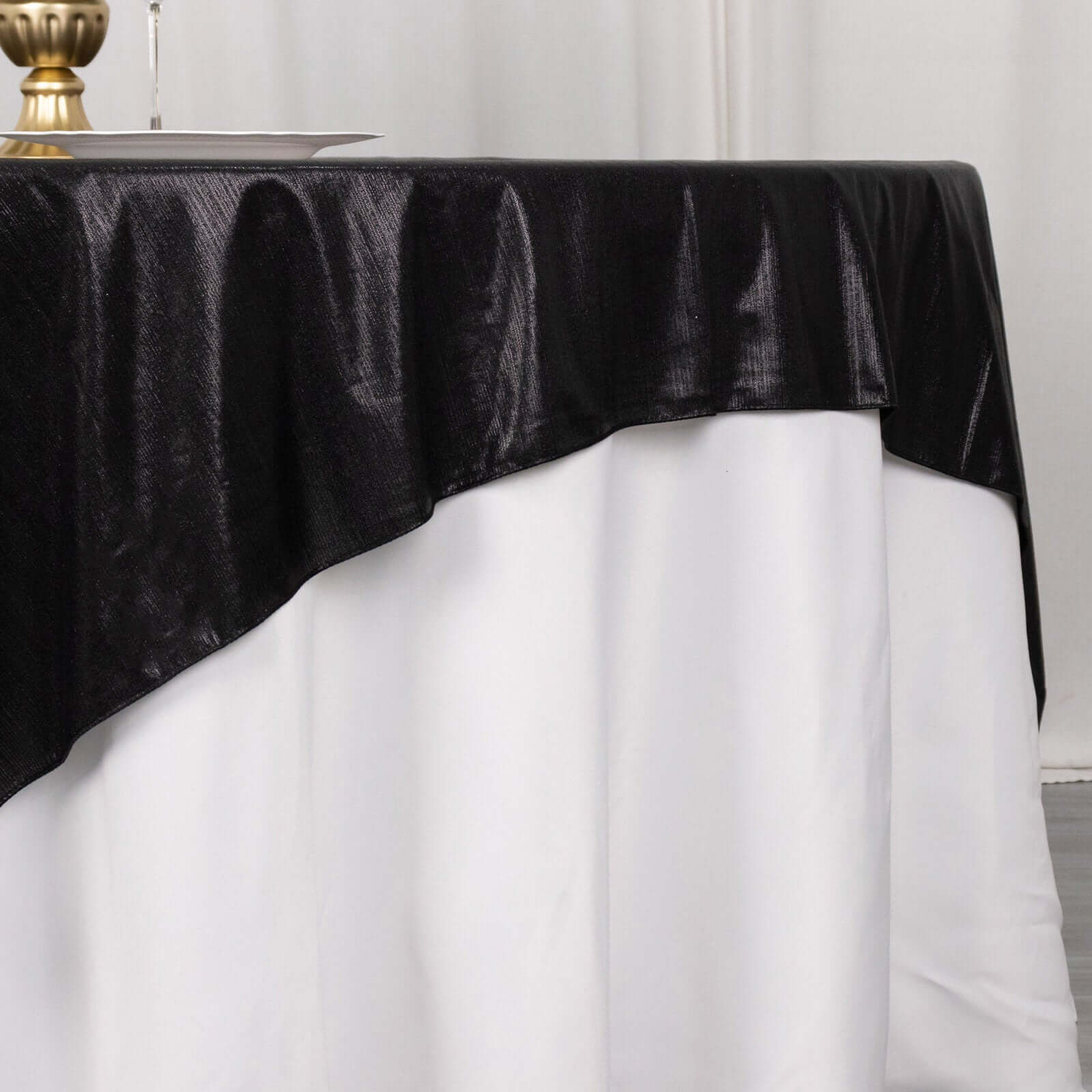 Polyester 72"x72" Table Overlay Square Tablecloth Black - Sequin Dots Wrinkle - Free Table Cover - Bell Racket Store