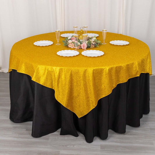 Polyester 72"x72" Table Overlay Square Tablecloth Gold - Glitter Sparkle Design for Classy Celebrations - Bell Racket Store