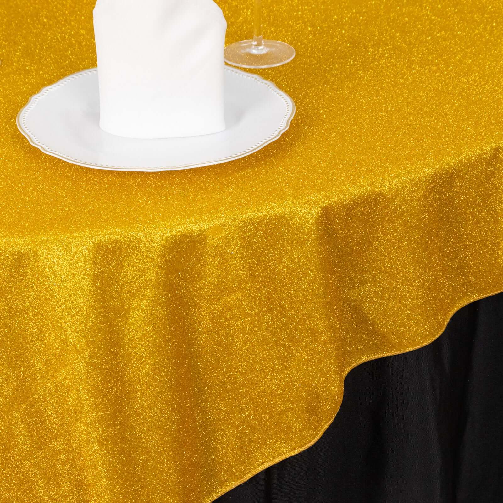 Polyester 72"x72" Table Overlay Square Tablecloth Gold - Glitter Sparkle Design for Classy Celebrations - Bell Racket Store
