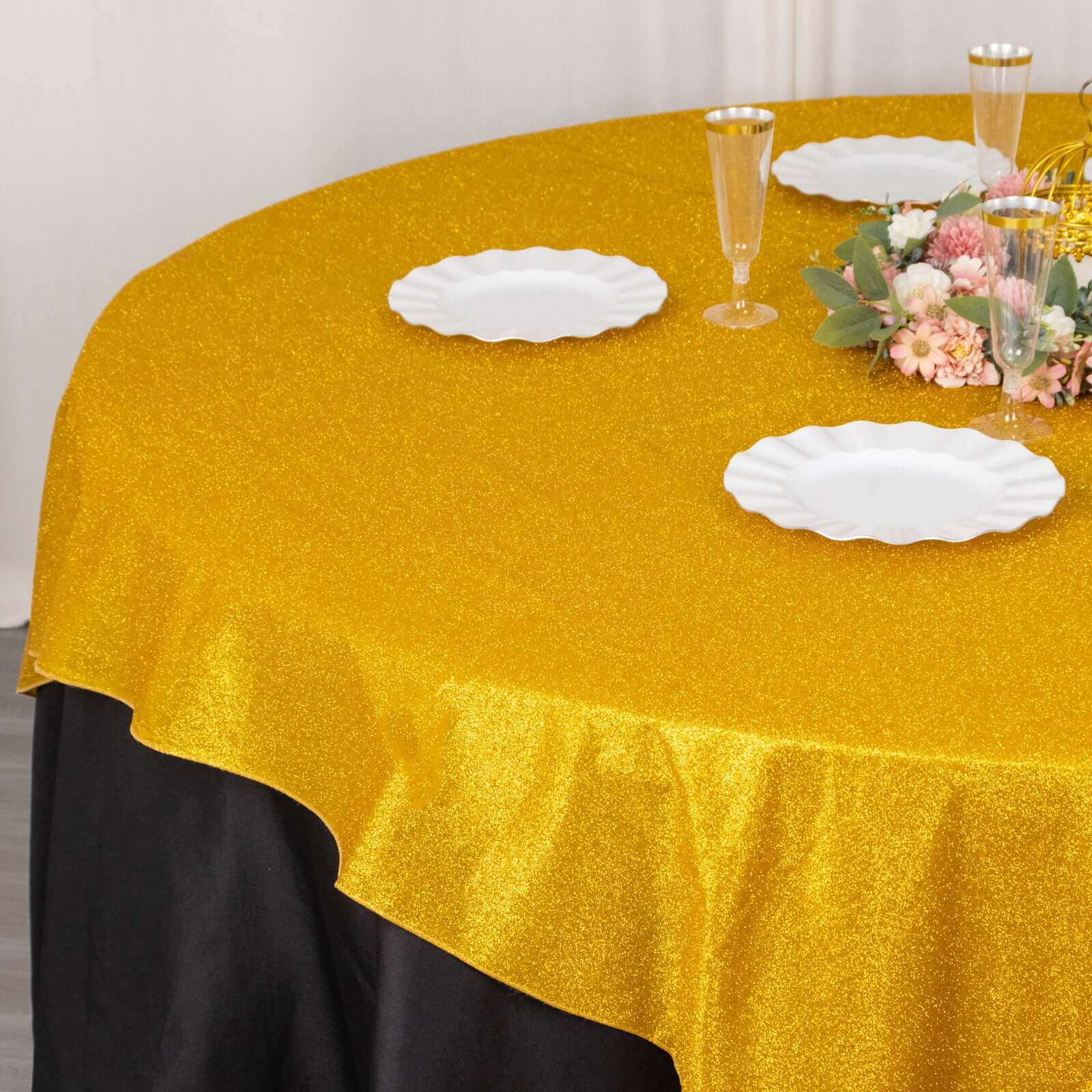 Polyester 72"x72" Table Overlay Square Tablecloth Gold - Glitter Sparkle Design for Classy Celebrations - Bell Racket Store