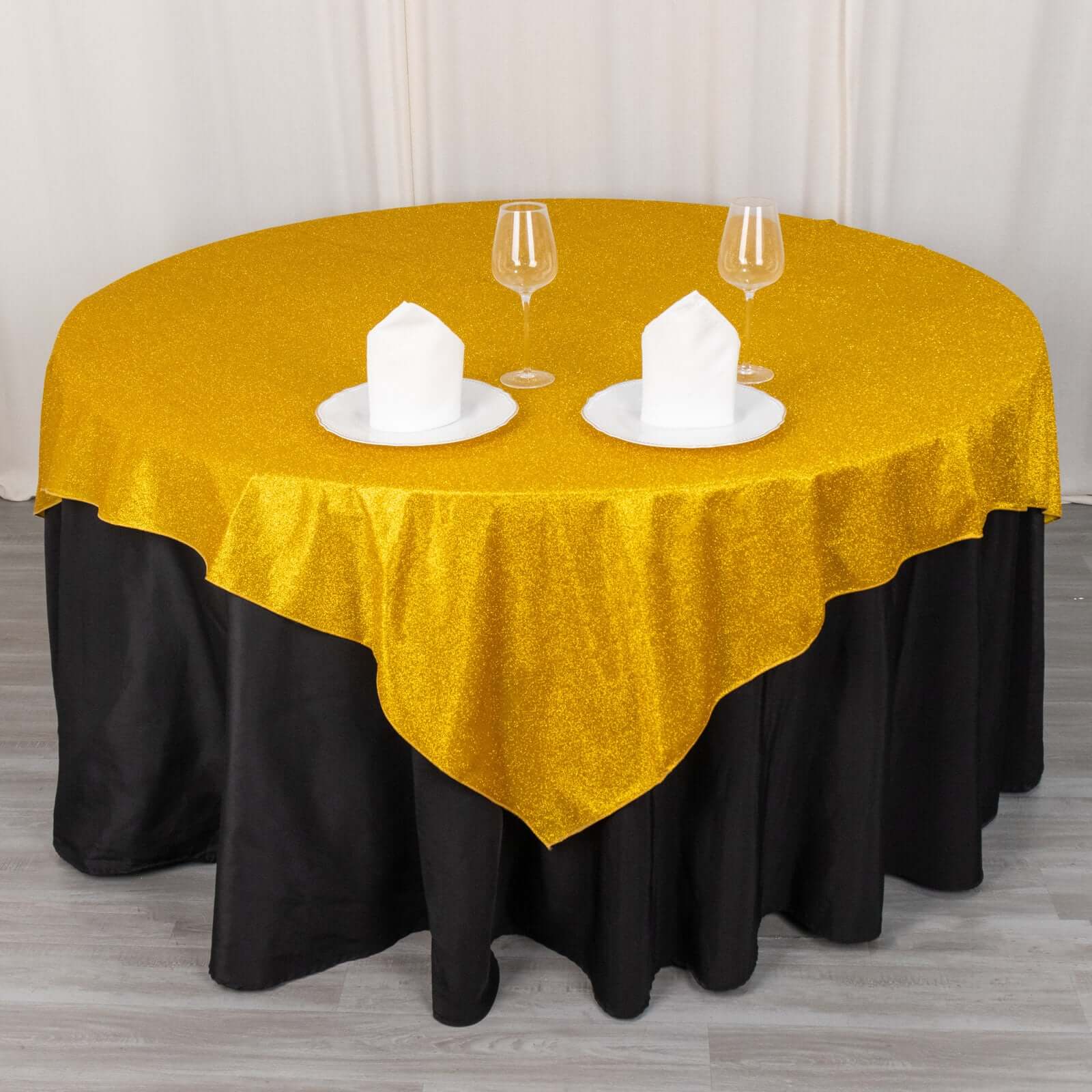 Polyester 72"x72" Table Overlay Square Tablecloth Gold - Glitter Sparkle Design for Classy Celebrations - Bell Racket Store