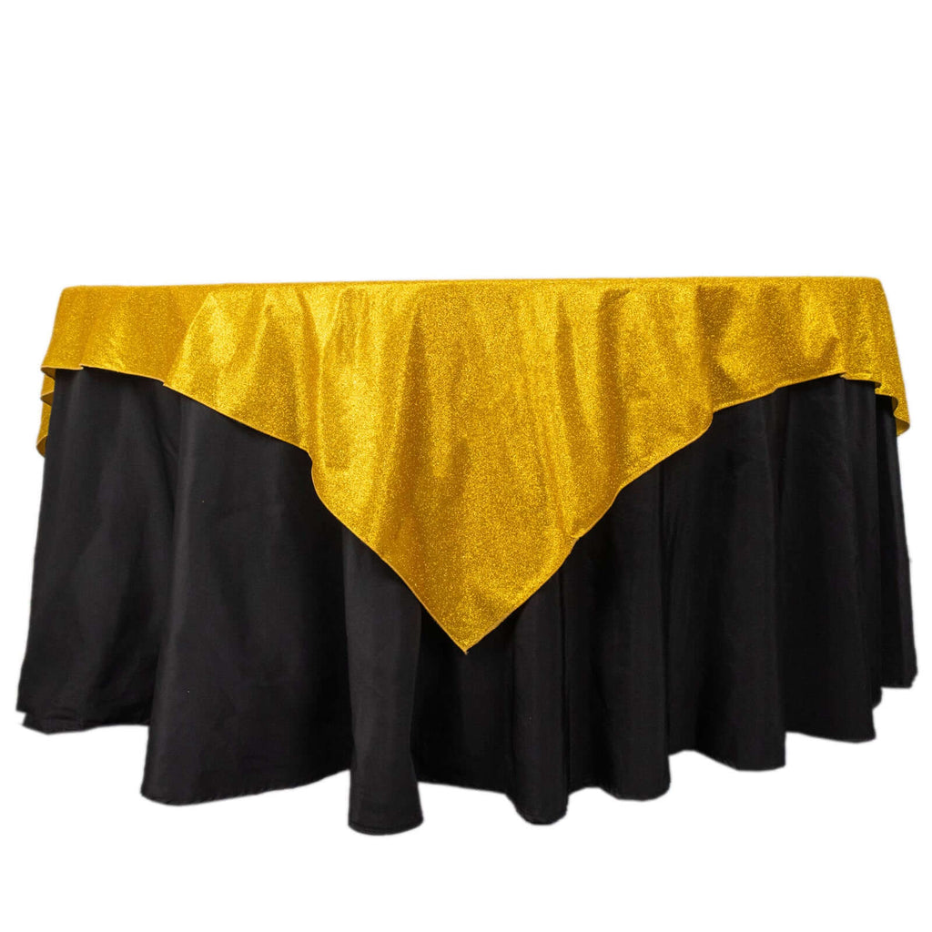 Polyester 72"x72" Table Overlay Square Tablecloth Gold - Glitter Sparkle Design for Classy Celebrations - Bell Racket Store