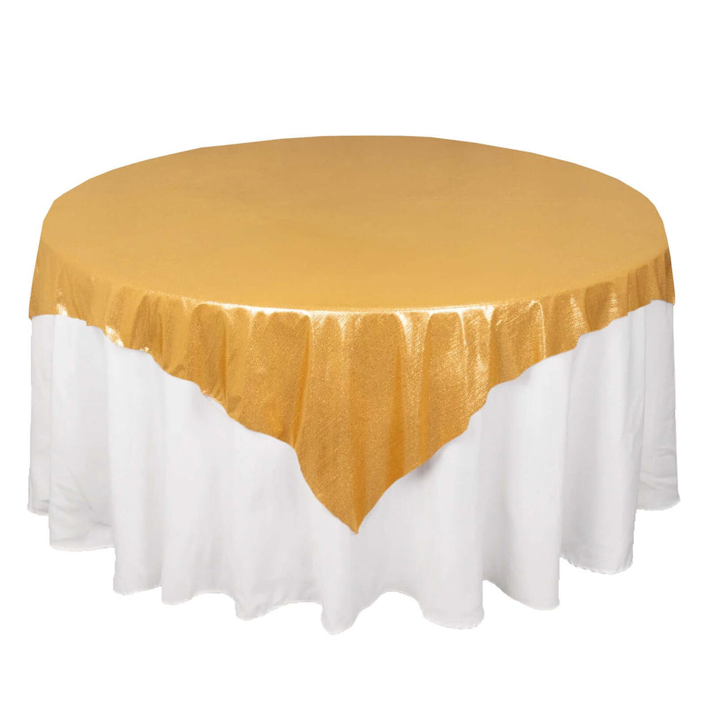 Polyester 72"x72" Table Overlay Square Tablecloth Gold Shimmer Sequin Dots Wrinkle - Free Design for Stylish Celebrations - Bell Racket Store