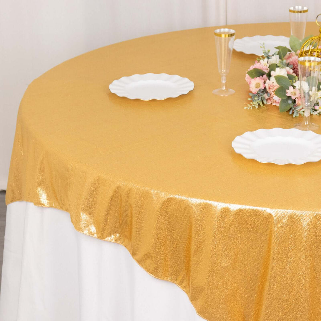 Polyester 72"x72" Table Overlay Square Tablecloth Gold Shimmer Sequin Dots Wrinkle - Free Design for Stylish Celebrations - Bell Racket Store
