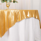 Polyester 72"x72" Table Overlay Square Tablecloth Gold Shimmer Sequin Dots Wrinkle - Free Design for Stylish Celebrations - Bell Racket Store