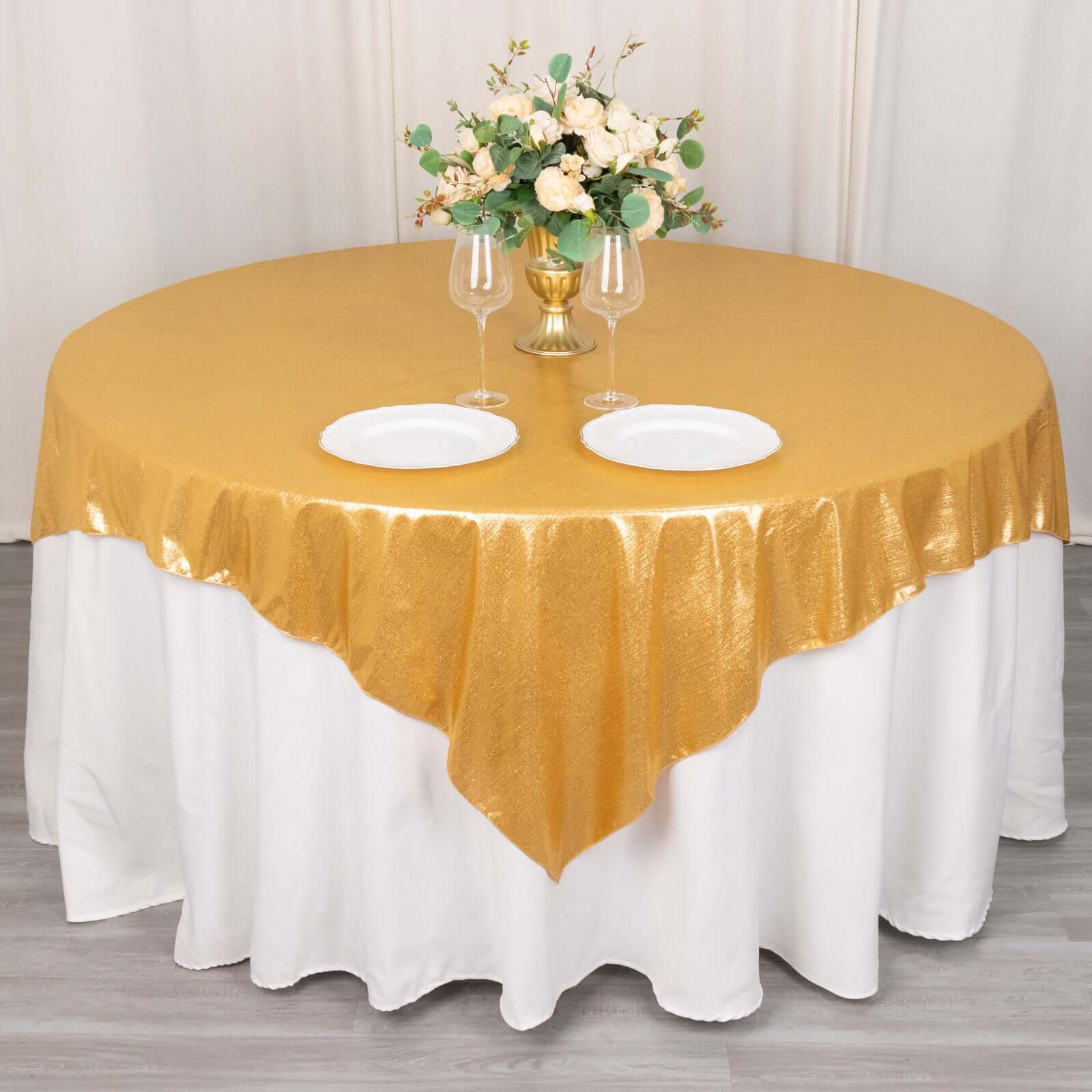 Polyester 72"x72" Table Overlay Square Tablecloth Gold Shimmer Sequin Dots Wrinkle - Free Design for Stylish Celebrations - Bell Racket Store