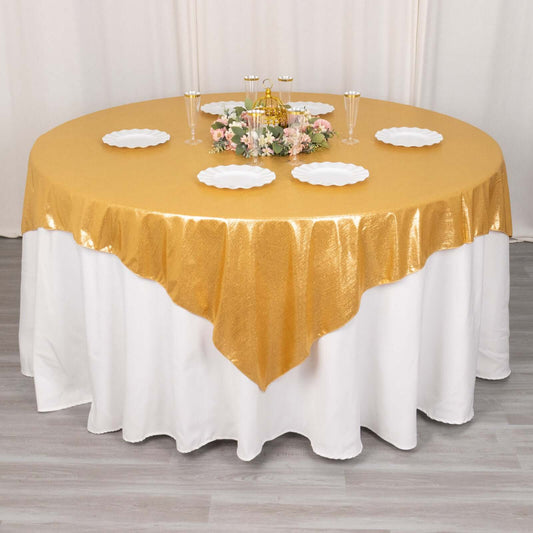 Polyester 72"x72" Table Overlay Square Tablecloth Gold Shimmer Sequin Dots Wrinkle - Free Design for Stylish Celebrations - Bell Racket Store
