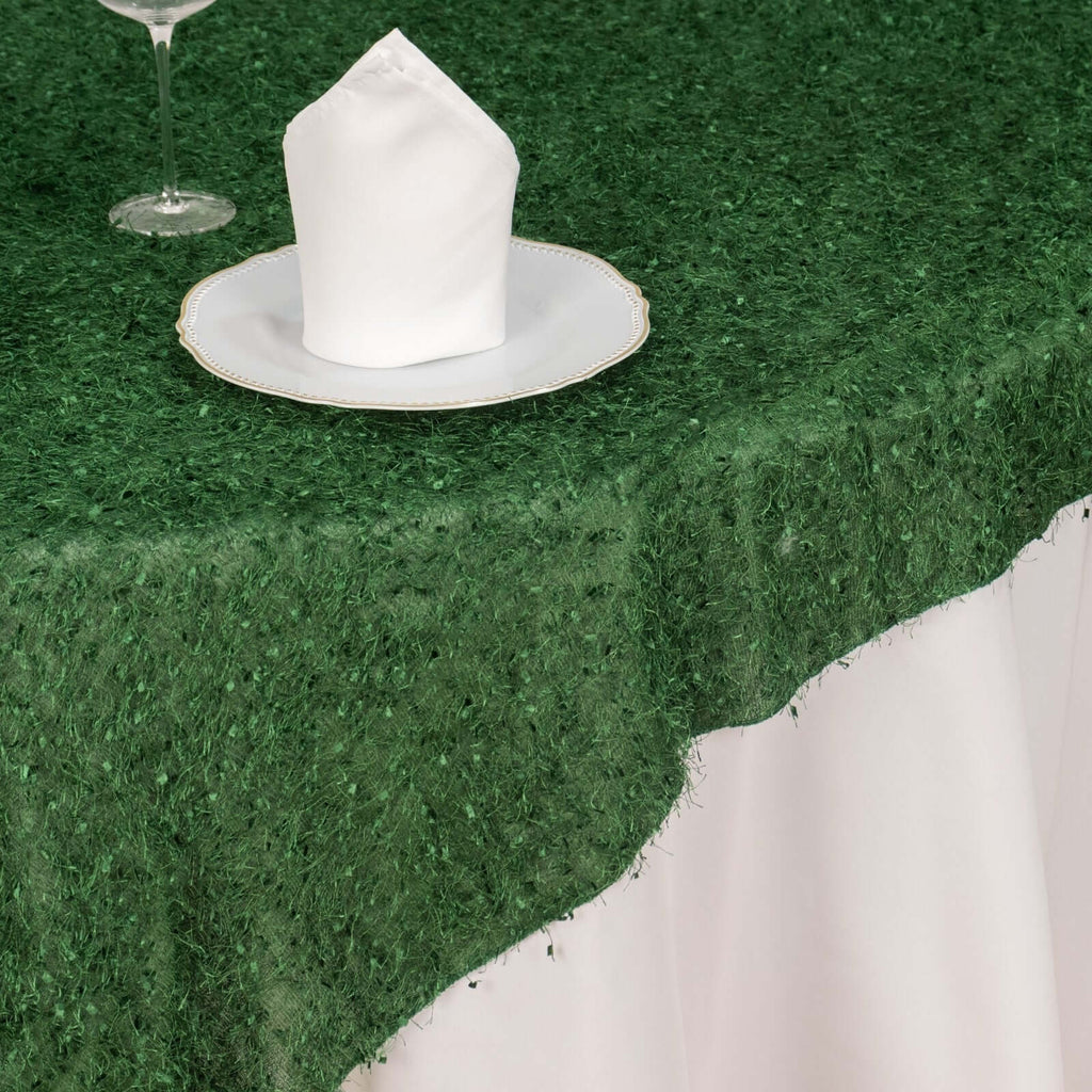 Polyester 72"x72" Table Overlay Square Tablecloth Green - Fringe Shag Table Topper - Bell Racket Store