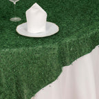 Polyester 72"x72" Table Overlay Square Tablecloth Green - Fringe Shag Table Topper - Bell Racket Store