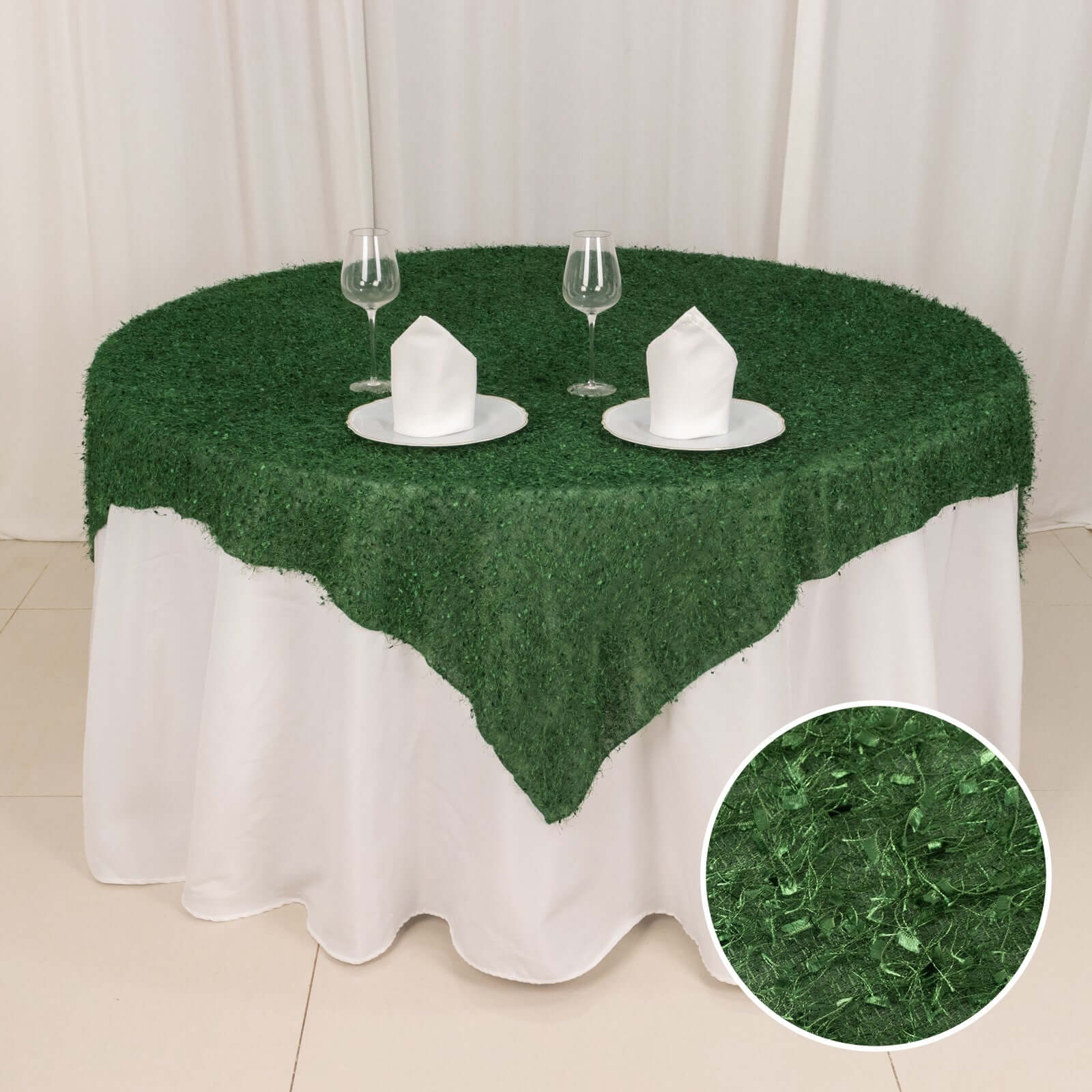 Polyester 72"x72" Table Overlay Square Tablecloth Green - Fringe Shag Table Topper - Bell Racket Store