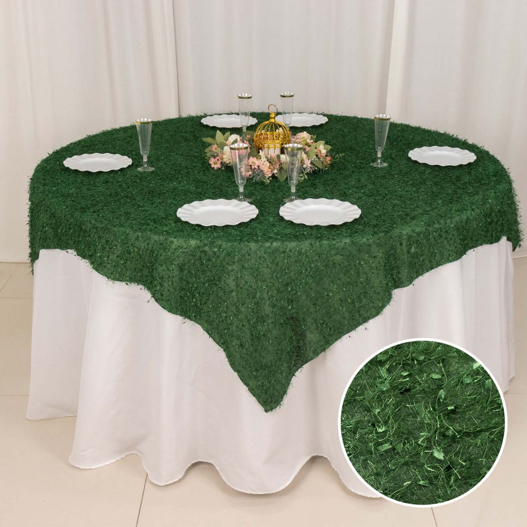 Polyester 72"x72" Table Overlay Square Tablecloth Green - Fringe Shag Table Topper - Bell Racket Store