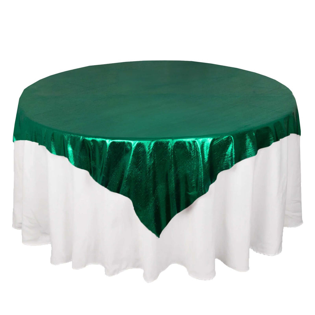 Polyester 72"x72" Table Overlay Square Tablecloth Hunter Emerald Green - Sequin Dots Wrinkle - Free Table Cover - Bell Racket Store