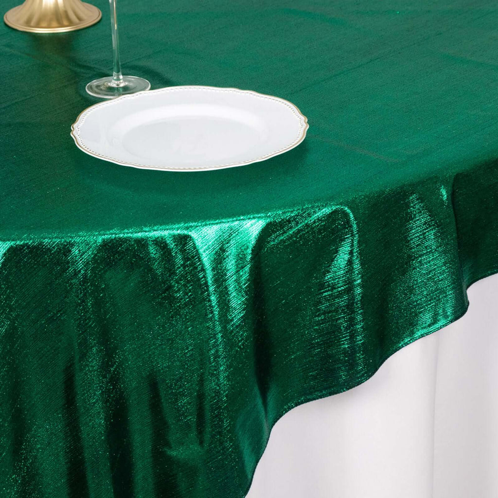 Polyester 72"x72" Table Overlay Square Tablecloth Hunter Emerald Green - Sequin Dots Wrinkle - Free Table Cover - Bell Racket Store