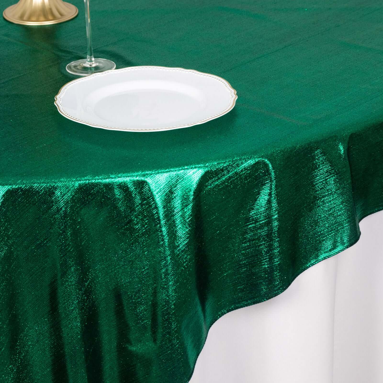 Polyester 72"x72" Table Overlay Square Tablecloth Hunter Emerald Green - Sequin Dots Wrinkle - Free Table Cover - Bell Racket Store