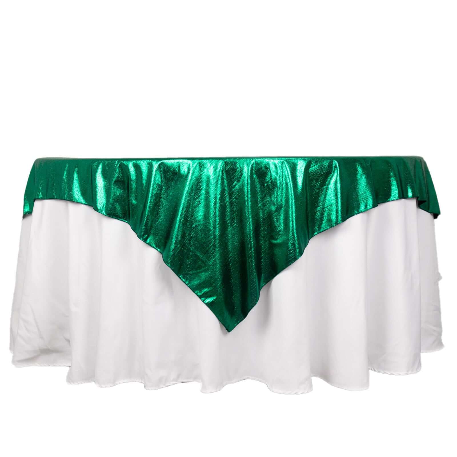 Polyester 72"x72" Table Overlay Square Tablecloth Hunter Emerald Green - Sequin Dots Wrinkle - Free Table Cover - Bell Racket Store