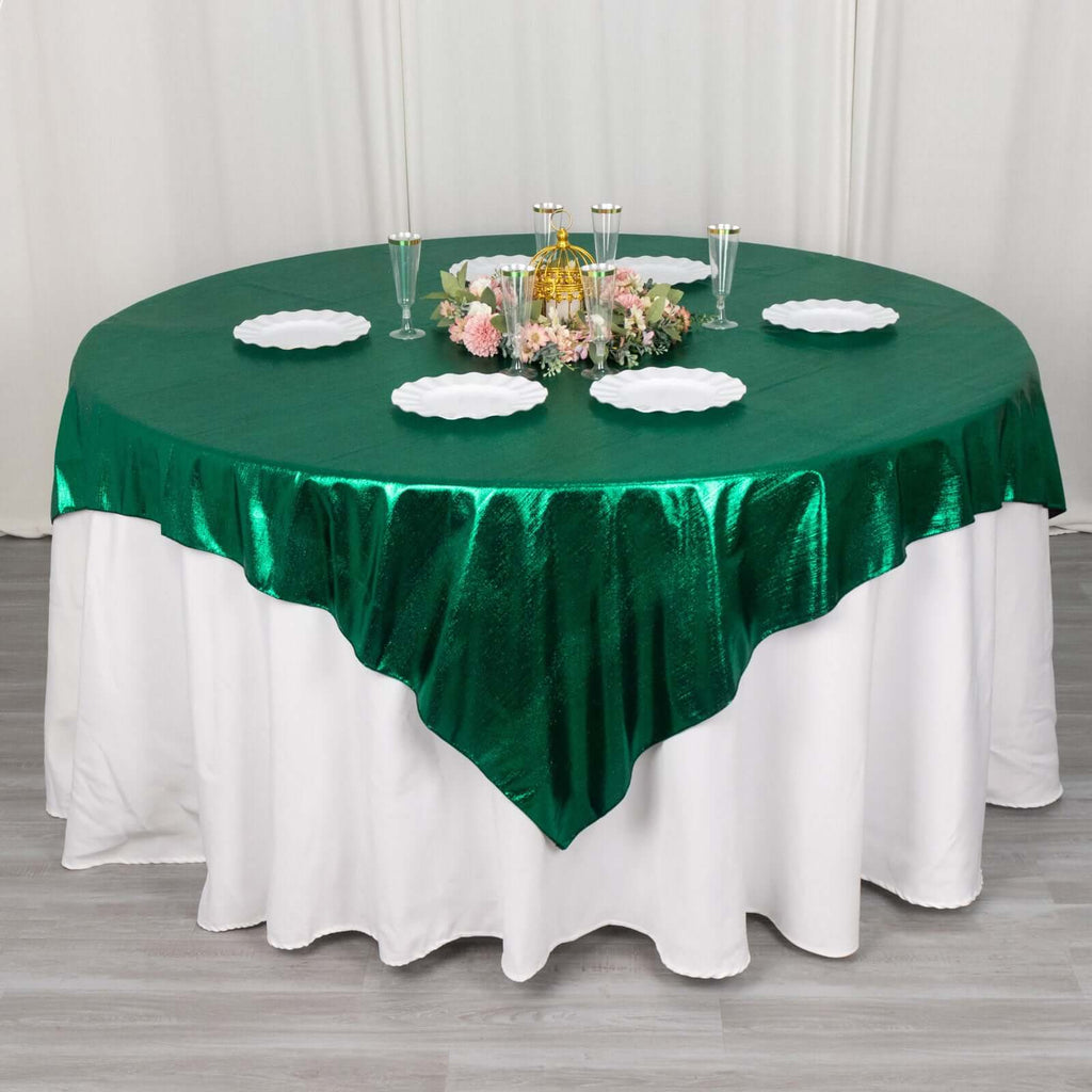 Polyester 72"x72" Table Overlay Square Tablecloth Hunter Emerald Green - Sequin Dots Wrinkle - Free Table Cover - Bell Racket Store