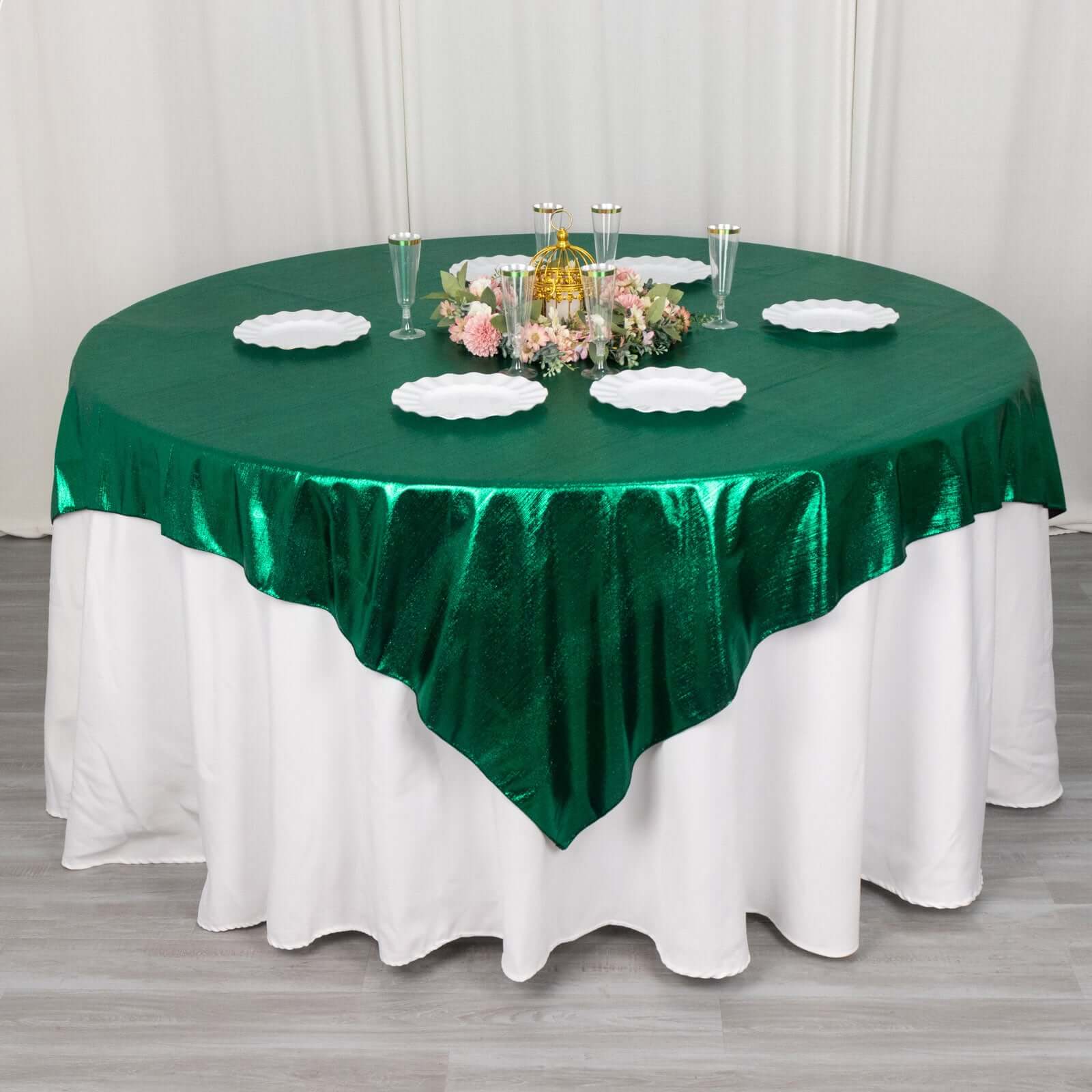 Polyester 72"x72" Table Overlay Square Tablecloth Hunter Emerald Green - Sequin Dots Wrinkle - Free Table Cover - Bell Racket Store
