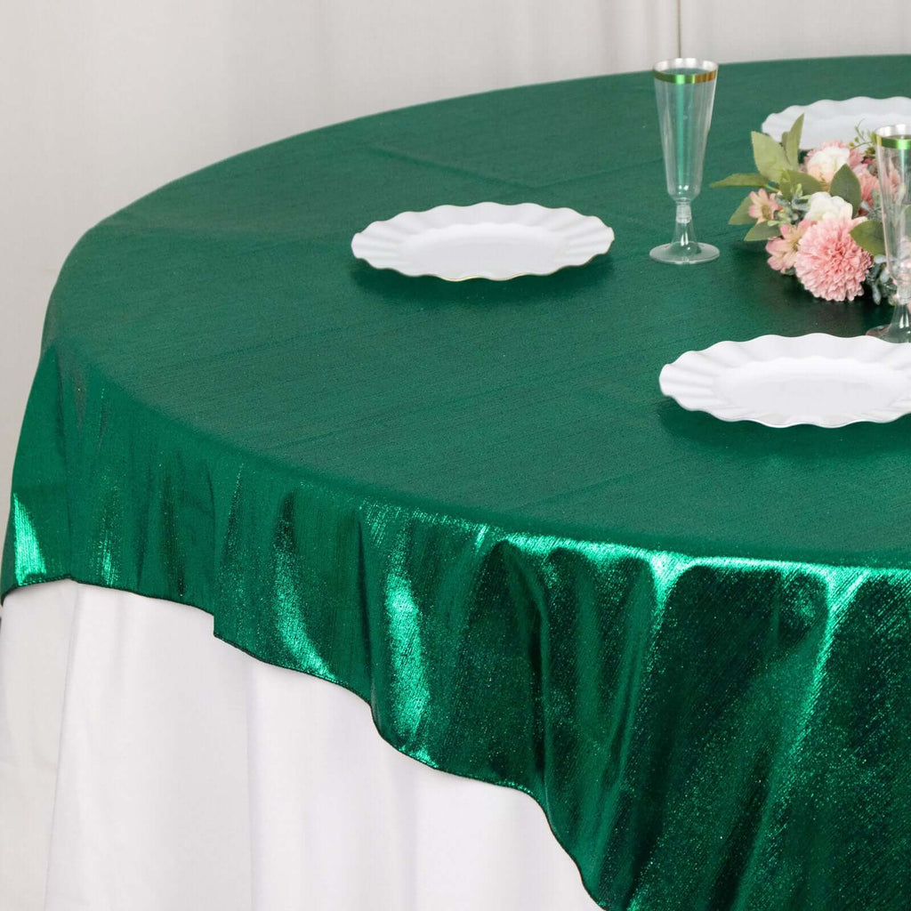 Polyester 72"x72" Table Overlay Square Tablecloth Hunter Emerald Green - Sequin Dots Wrinkle - Free Table Cover - Bell Racket Store