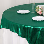 Polyester 72"x72" Table Overlay Square Tablecloth Hunter Emerald Green - Sequin Dots Wrinkle - Free Table Cover - Bell Racket Store