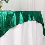 Polyester 72"x72" Table Overlay Square Tablecloth Hunter Emerald Green - Sequin Dots Wrinkle - Free Table Cover - Bell Racket Store