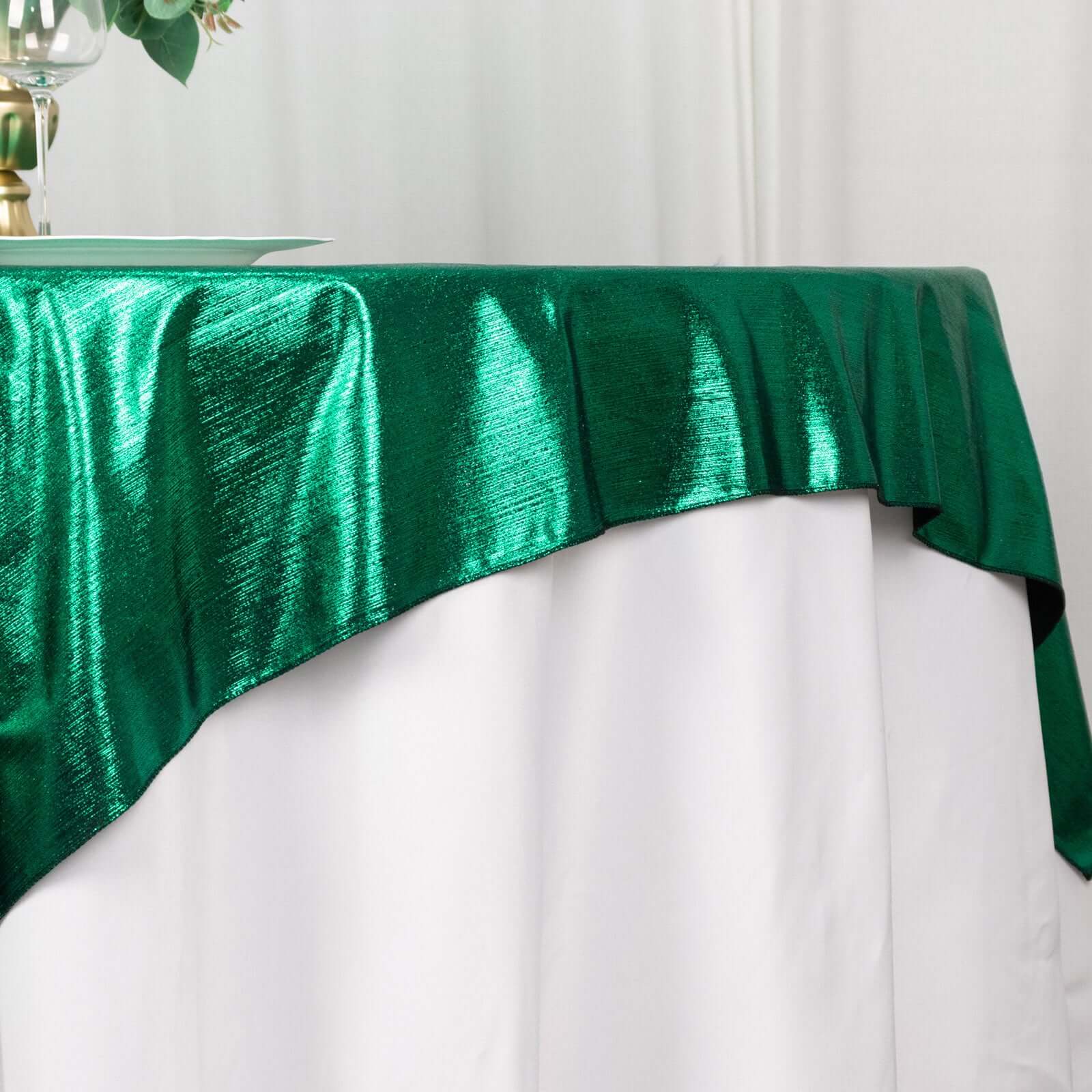 Polyester 72"x72" Table Overlay Square Tablecloth Hunter Emerald Green - Sequin Dots Wrinkle - Free Table Cover - Bell Racket Store