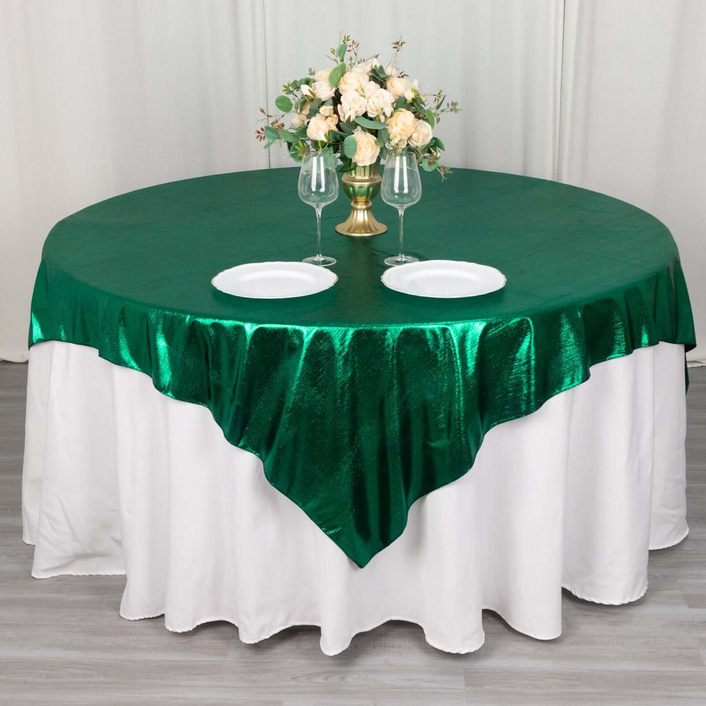 Polyester 72"x72" Table Overlay Square Tablecloth Hunter Emerald Green - Sequin Dots Wrinkle - Free Table Cover - Bell Racket Store