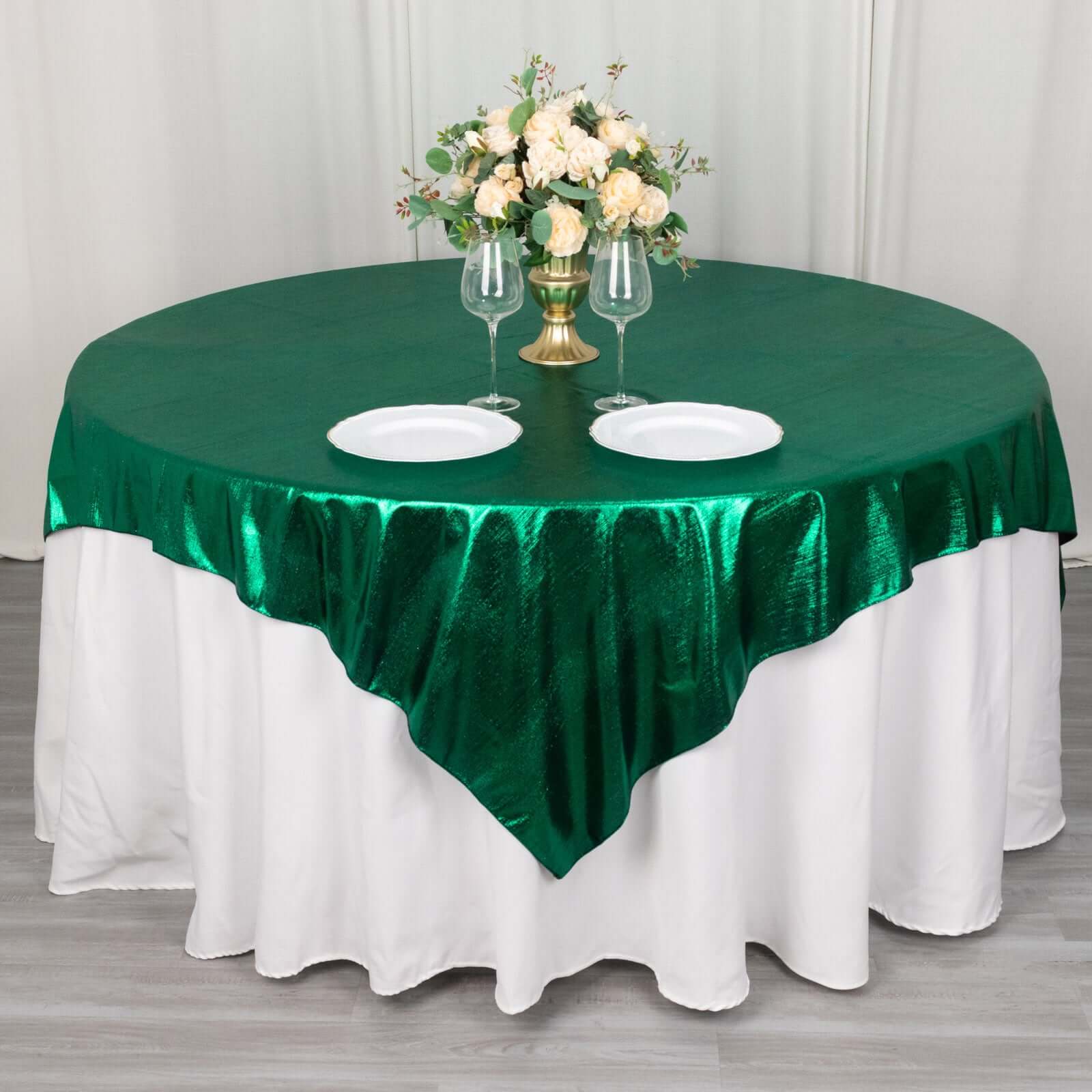 Polyester 72"x72" Table Overlay Square Tablecloth Hunter Emerald Green - Sequin Dots Wrinkle - Free Table Cover - Bell Racket Store