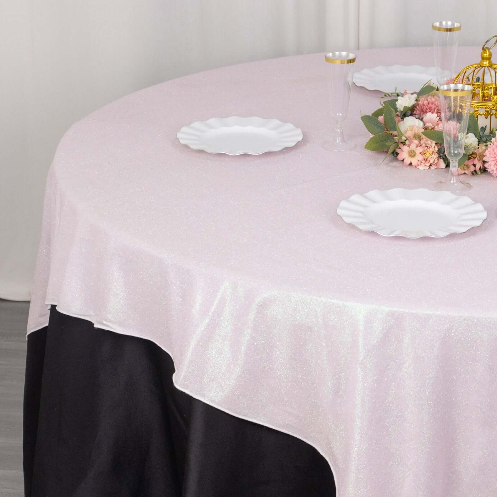 Polyester 72"x72" Table Overlay Square Tablecloth Iridescent - Glitter Sparkle Table Topper - Bell Racket Store