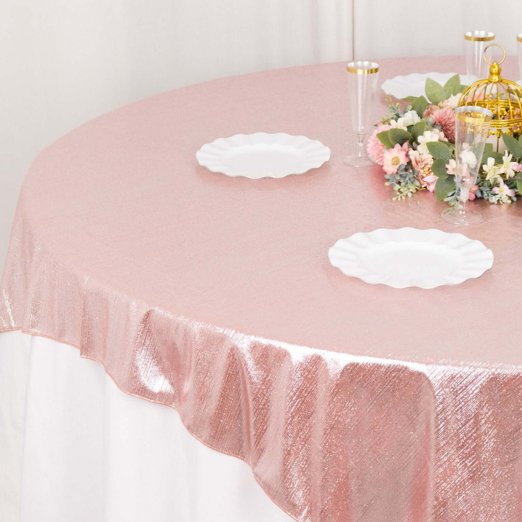 Polyester 72"x72" Table Overlay Square Tablecloth Rose Gold - Sequin Dots Wrinkle - Free Table Cover - Bell Racket Store