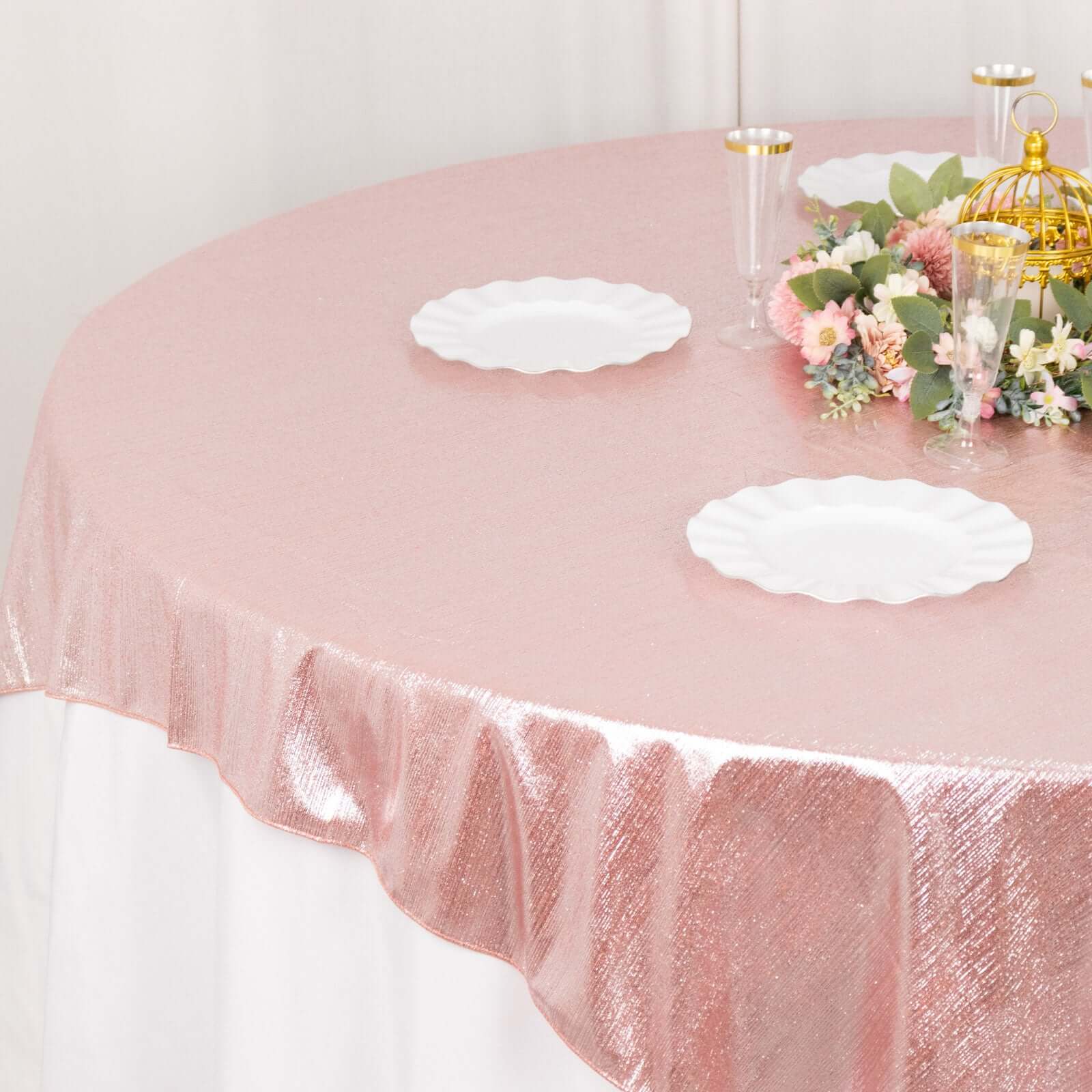 Polyester 72"x72" Table Overlay Square Tablecloth Rose Gold - Sequin Dots Wrinkle - Free Table Cover - Bell Racket Store